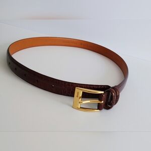 Ralph Lauren Croc-Embossed Brown Belt with Gold Buckle